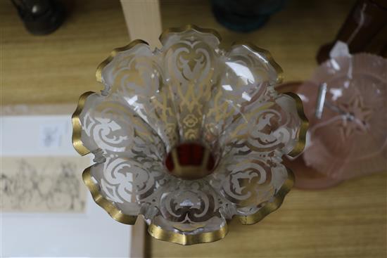 An overlaid etched and gilded glass vase height 35cm